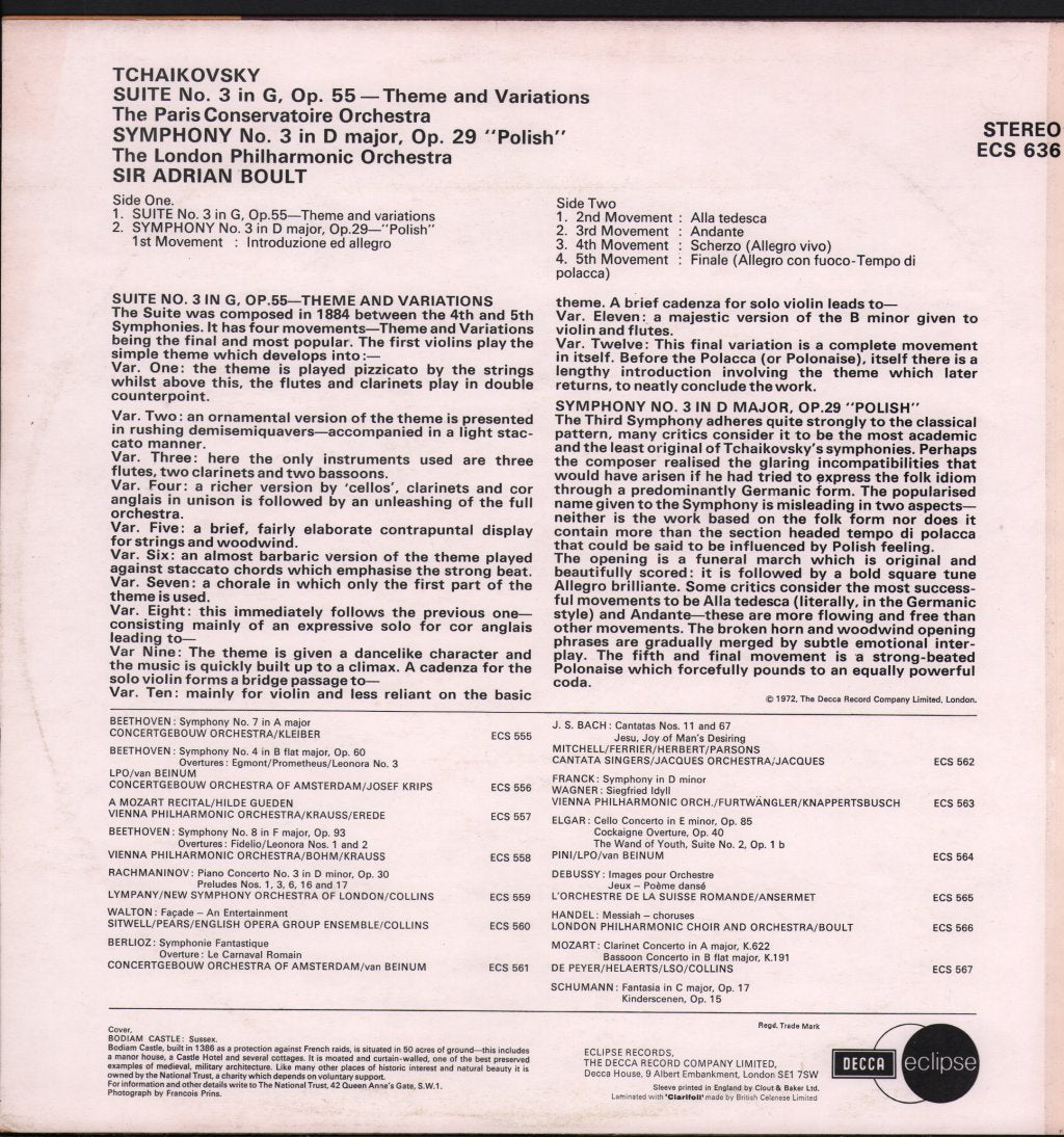 Sir Adrian Boult / London Philharmonic - Tchaikovsky - Suite No.3 - Theme And Variations / Symphony No.3 - "Polish" - Lp