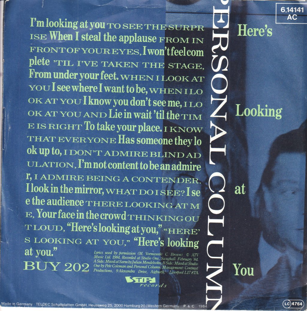 Personal Column - Strictly Confidential - 7 Inch