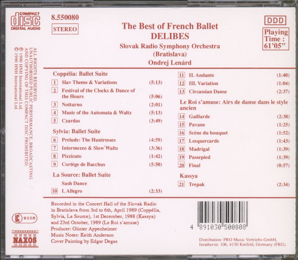 Slovak Radio Symphony Orchestra Bratislava, Ondrej Lenárd - Delibes -  Best Of French Ballet - Coppélia · Sylvia · La Source · Le Roi s'amuse · Kassya - Cd