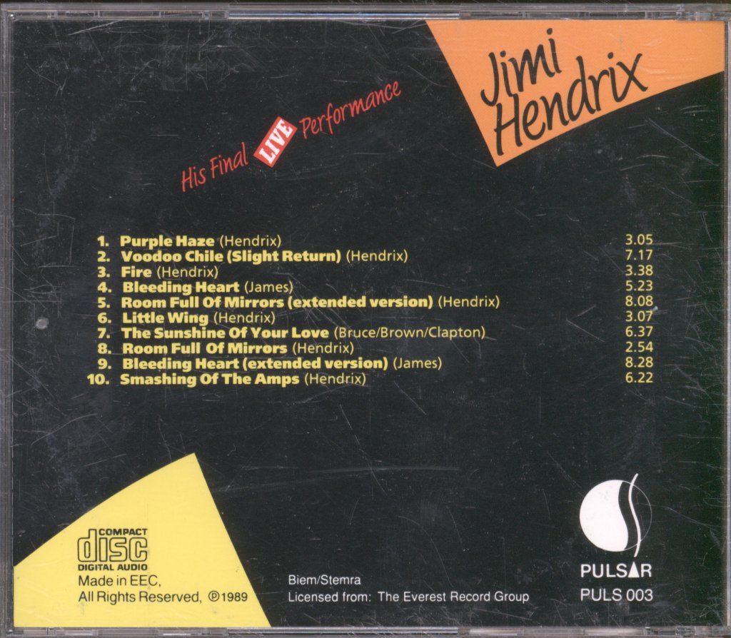 Jimi Hendrix - His Final Live Performance - Cd