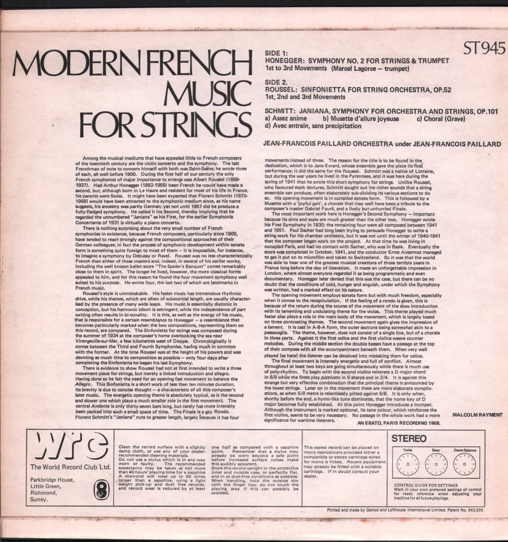 Marcel Lagorce / Jean-Francois Paillard Orchestra - Modern French Music For Strings - Lp