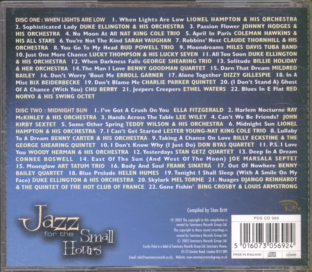 Various Artists - Jazz For The Small Hours - Double Cd
