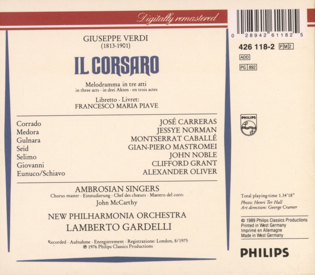 New Philharmonia Orchestra, Lamberto Gardelli - Verdi - Il Corsaro - Double Cd