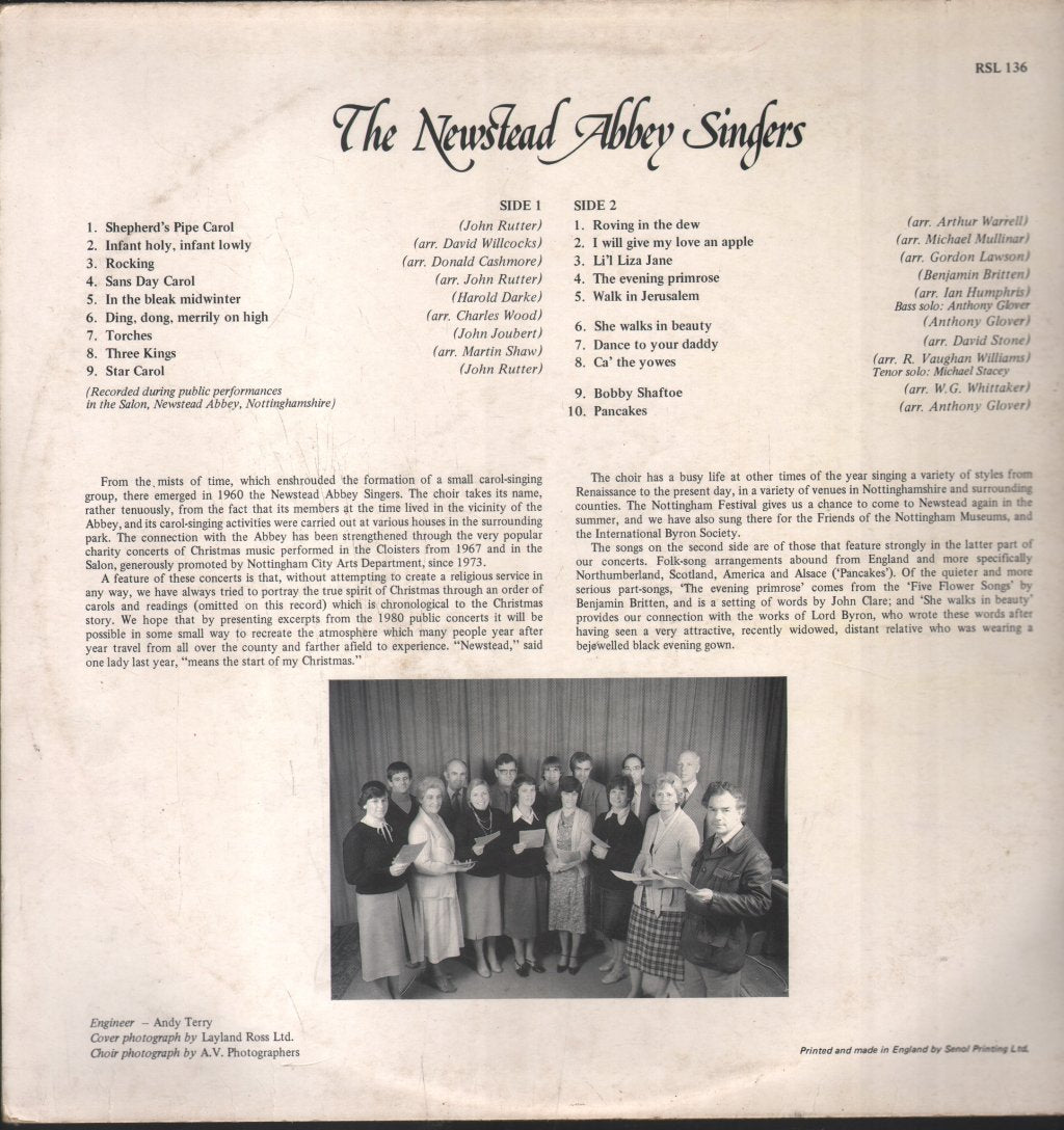 Newstead Abbey Singers - Carols And Part Songs - Lp