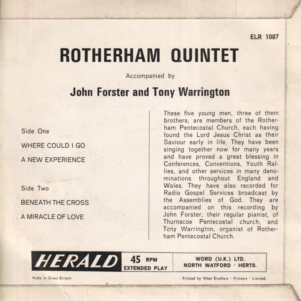 Rotherham Quintet - Where Could I Go - 7 Inch
