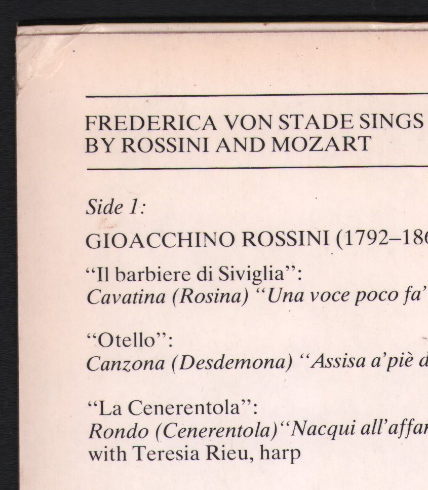Frederica Von Stade - Sings Mozart - Rossini Opera Arias - Lp
