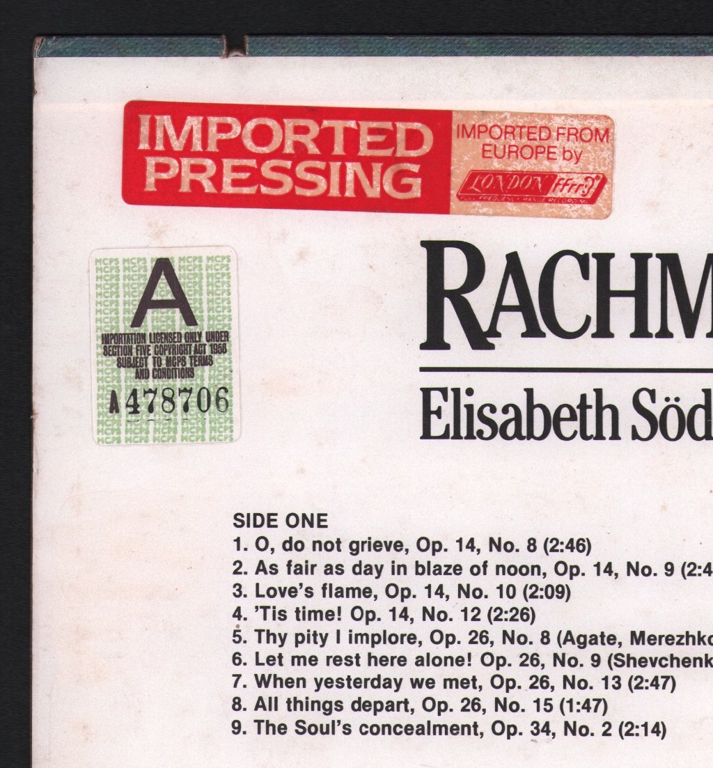 Elisabeth Soderstrom / Vladimir Ashkenazy - Rachmaninov Songs - Lp
