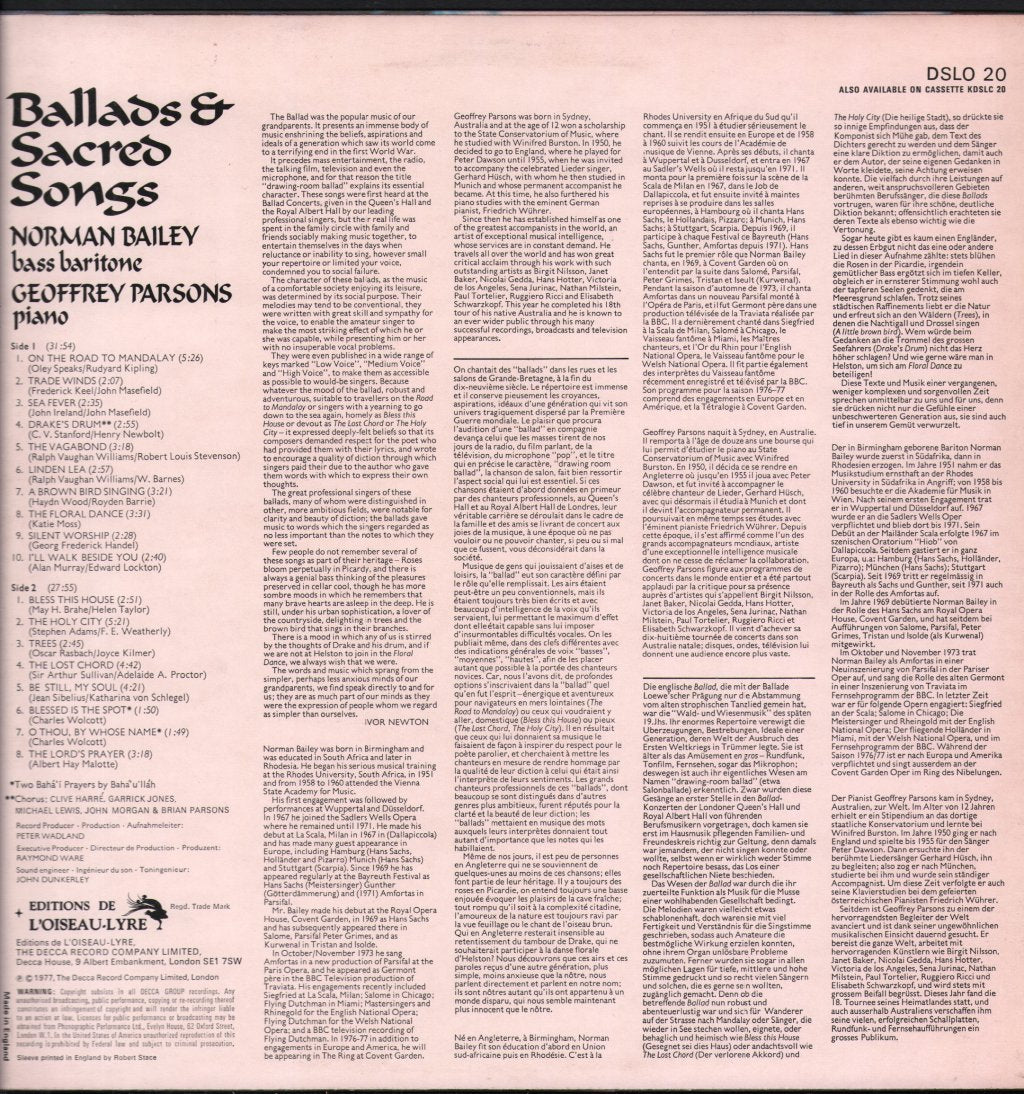 Norman Bailey / Geoffrey Parsons - Ballads & Sacred Songs - Lp