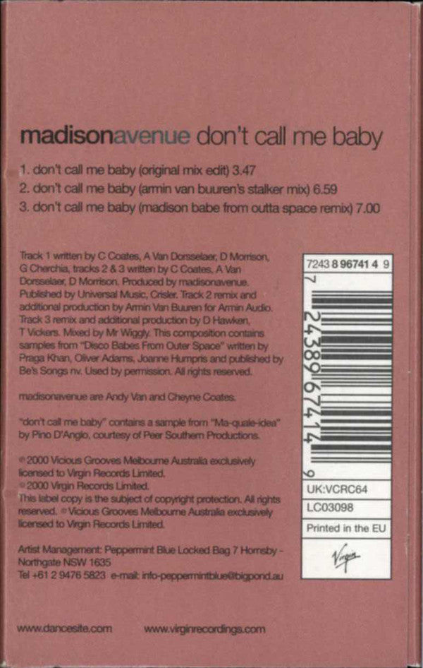 Madison Avenue - Don't Call Me Baby - Cassette