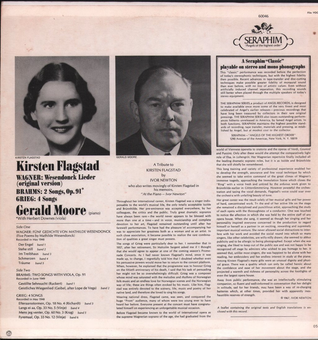 Kirsten Flagstad / Herbert Downes / Gerald Moore - Wesendonck Lieder (Original Version) / 2 Songs, Op. 91 / 4 Songs - Lp