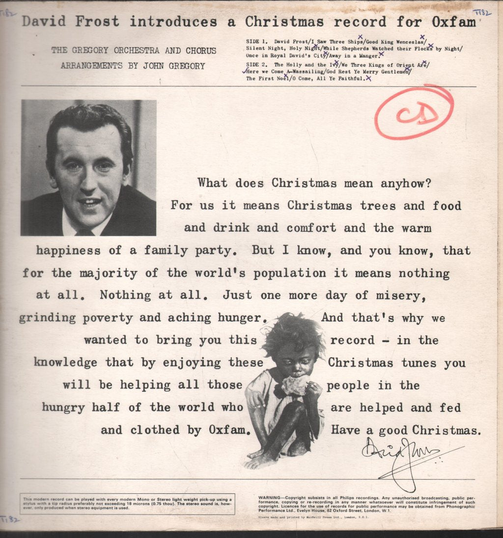 John Gregory And His Orchestra - David Frost Introduces A Christmas Record For Oxfam - Lp
