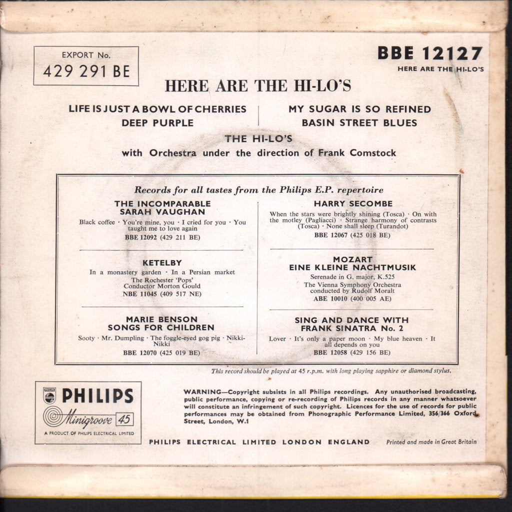 Hi-Lo's - Here Are The Hi-Lo's - 7 Inch