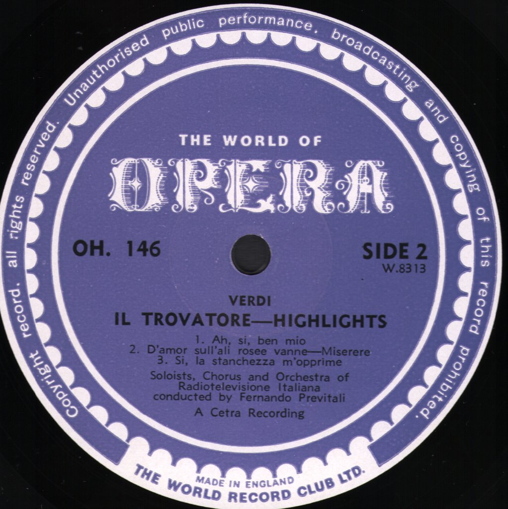 Orchestra and Chorus of Radiotelevisione Italiana / Fernando Previtali - Verdi - Il Trovatore Highlights - Lp