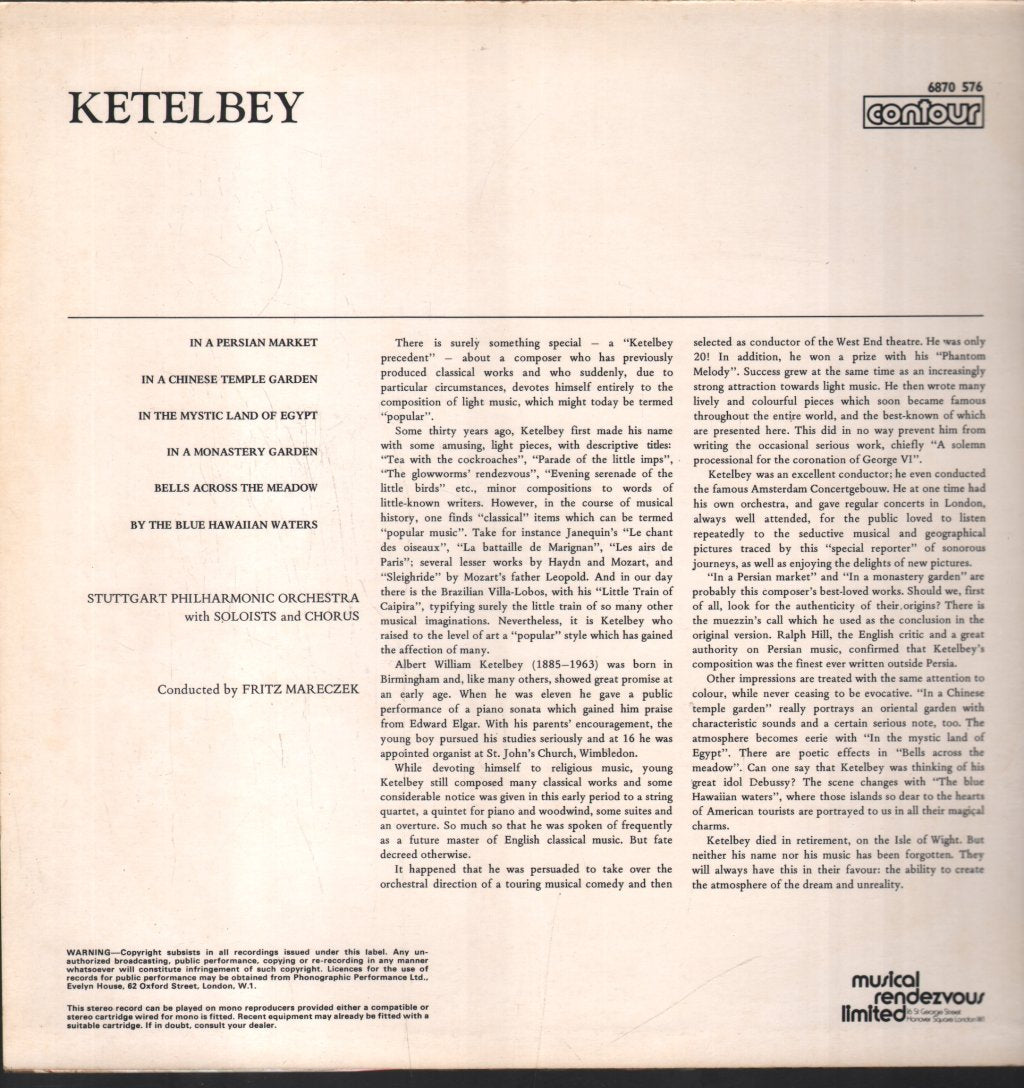 Soloists, Chorus and Stuttgart Philharmonic Orchestra / Fritz Mareczek - Ketelbey - Lp