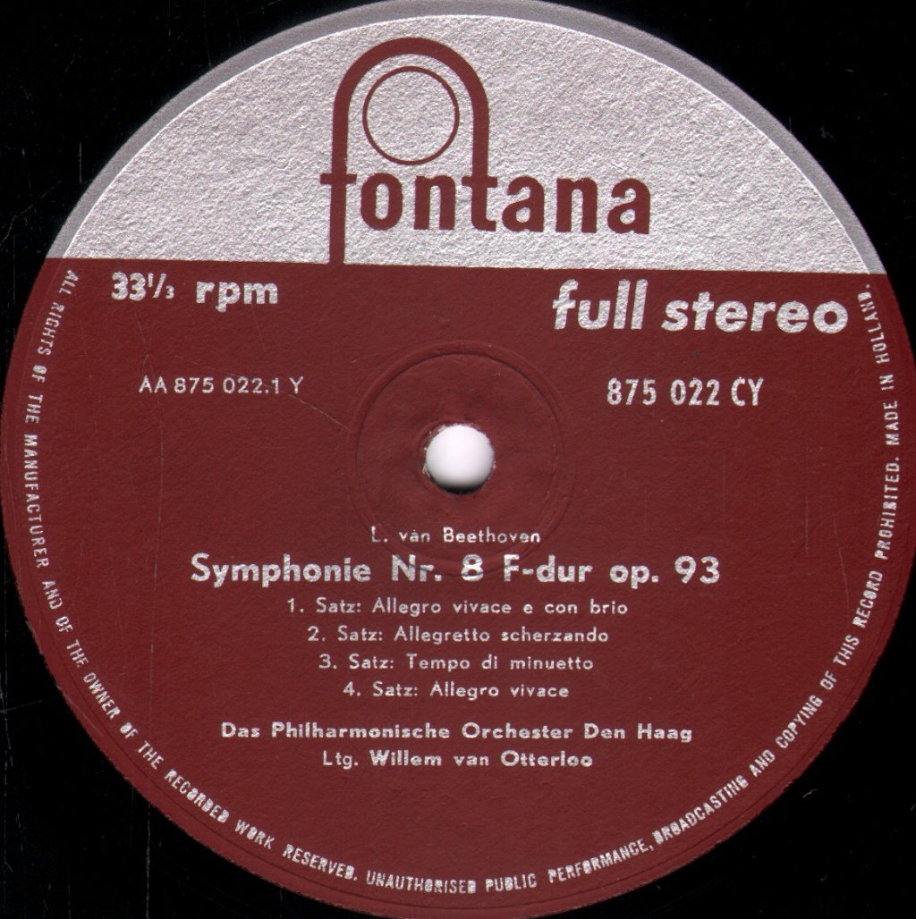 Hague Philharmonic Orchestra / Willem Van Otterloo - Beethoven - Symphony No.8 / Schubert - Symphony No.8 - Lp