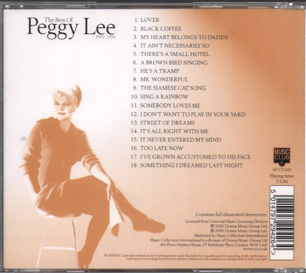 Peggy Lee - Best Of Peggy Lee 1952-1956 - Cd