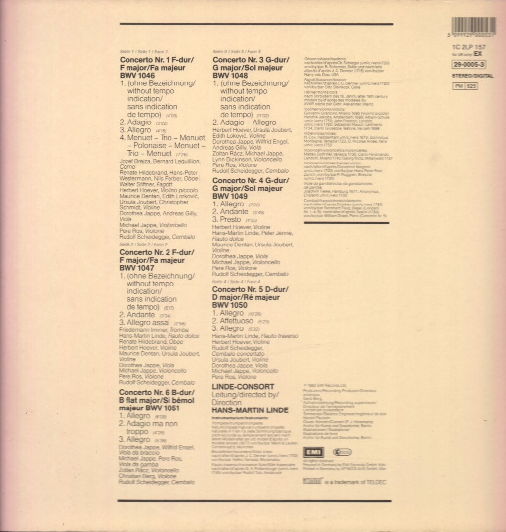 Linde-Consort - Bach Die Brandenburgischen Konzerte / The Brandenburg Concertos / Les Concertos Brandenbourgeois - Double Lp