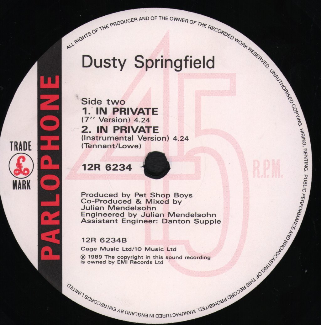 Dusty Springfield - In Private - 12 Inch