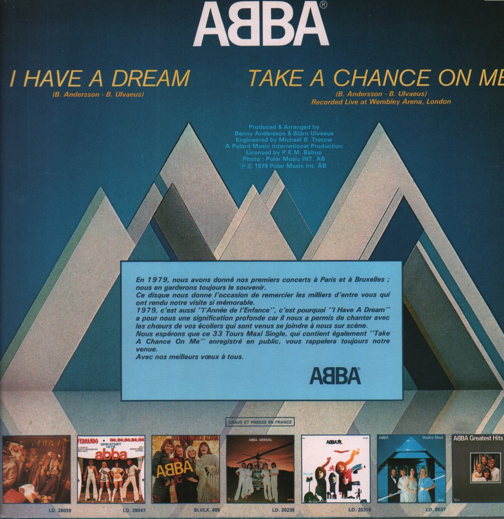 ABBA - I Have A Dream / Take A Chance On Me (Recorded Live At Wembley Arena, London) - 12 Inch