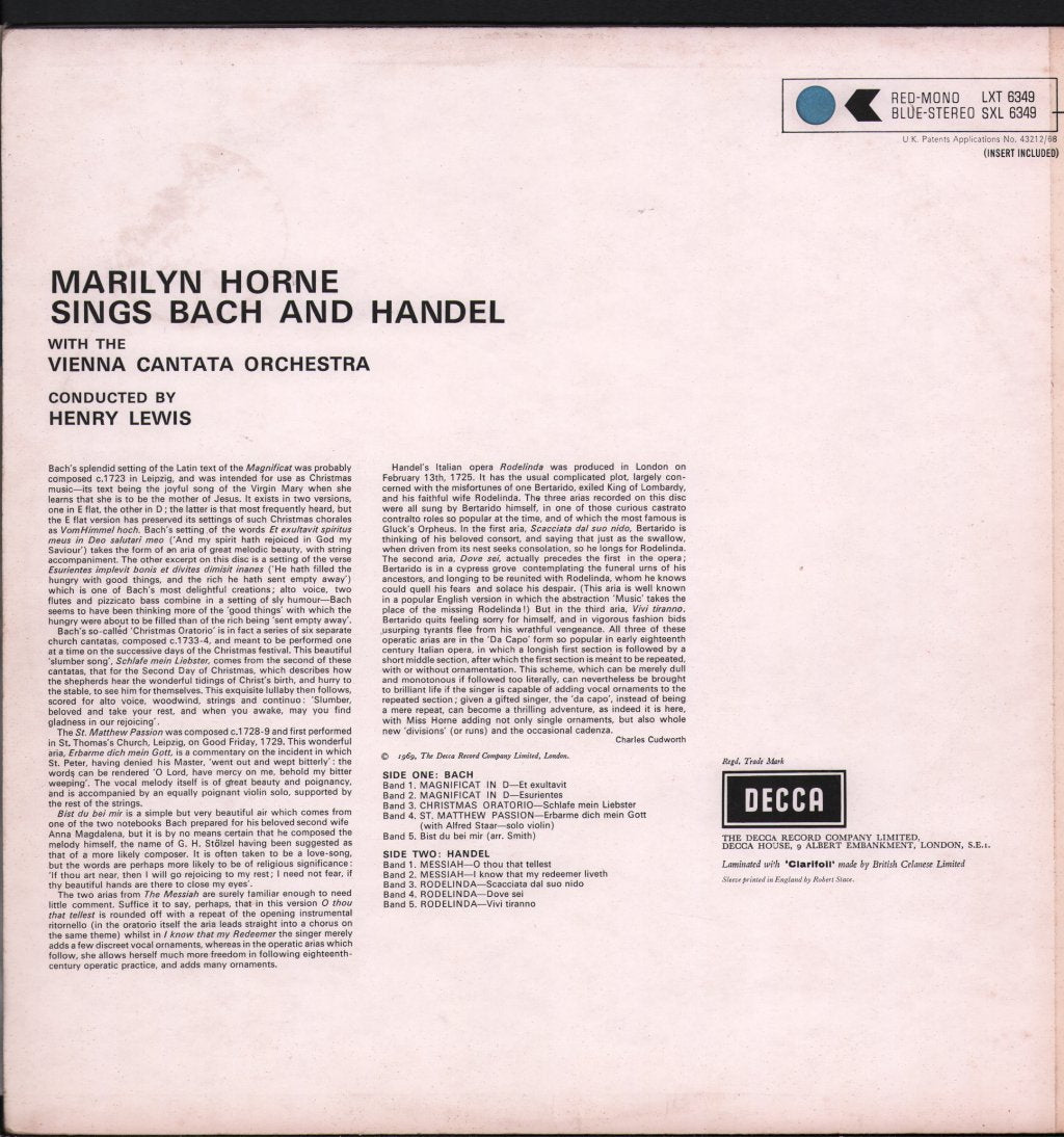 Marilyn Horne / Vienna Cantata Orchestra / Henry Lewis - Marilyn Horne Sings Bach And Handel - Lp