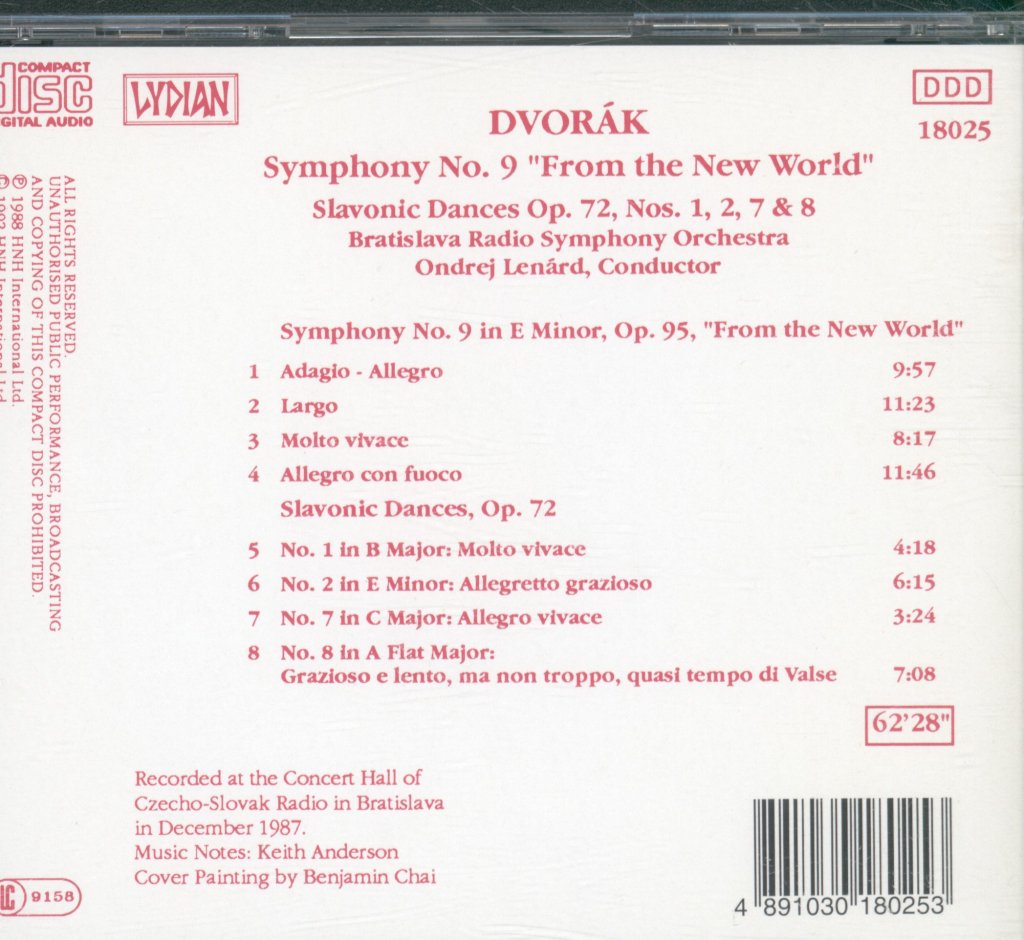 Bratislava Radio Symphony Orchestra, Ondrej Lenárd - Dvorak - Symphony No. 9 "From the New World" / Slavonic Dances Op. 72, Nos. 1, 2, 7 & 8 - Cd
