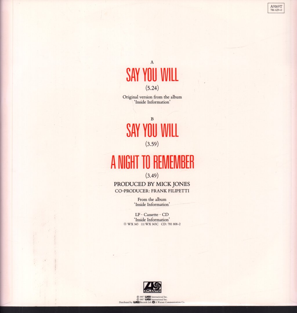 Foreigner - Say You Will - 12 Inch