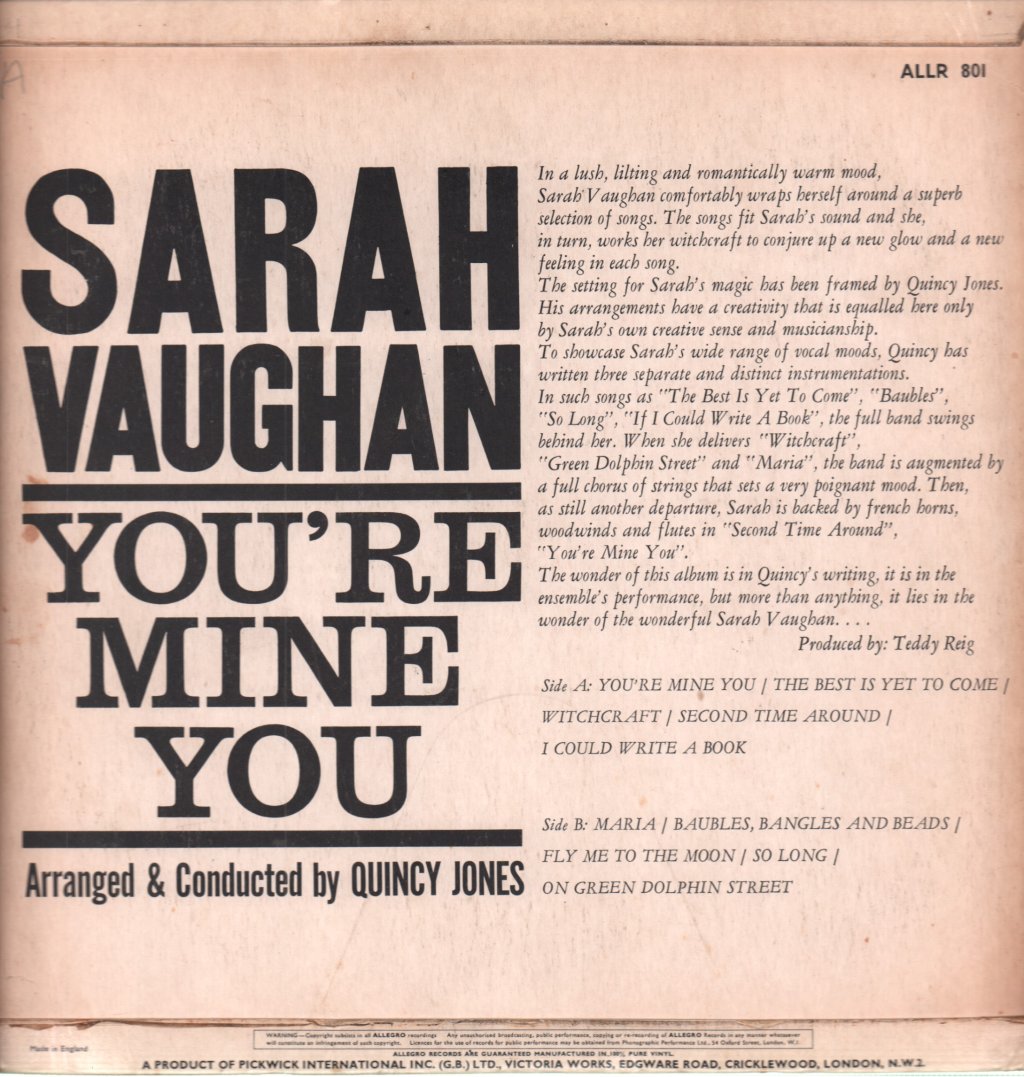 Sarah Vaughan - You're Mine You - Lp
