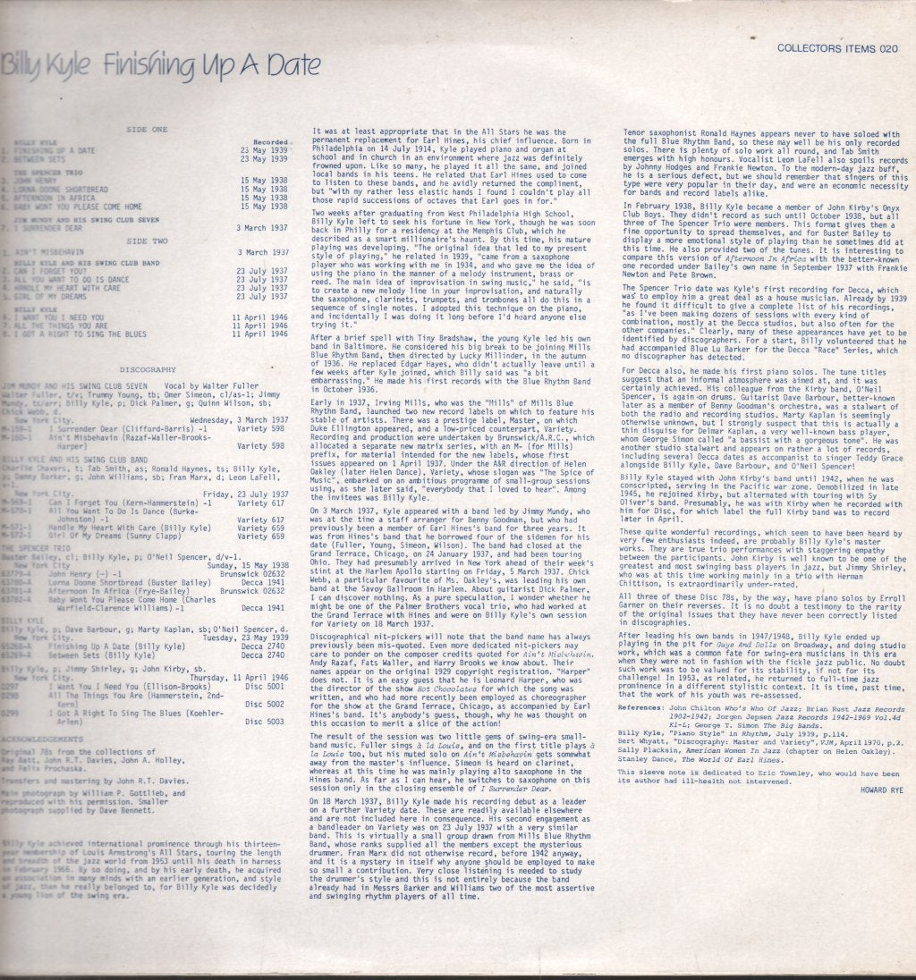 Billy Kyle - Finishing Up A Date - Lp