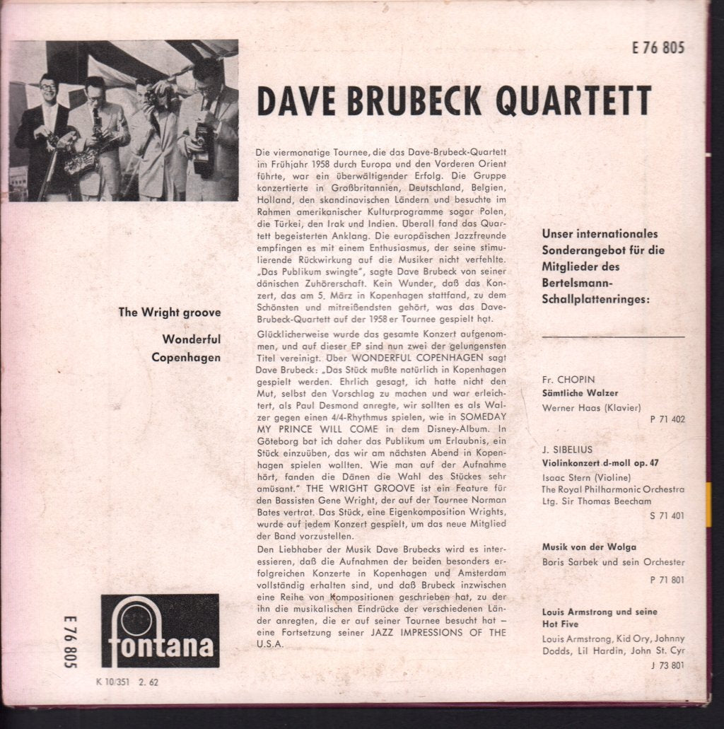 Dave Brubeck Quartet - Wright Groove - 7 Inch