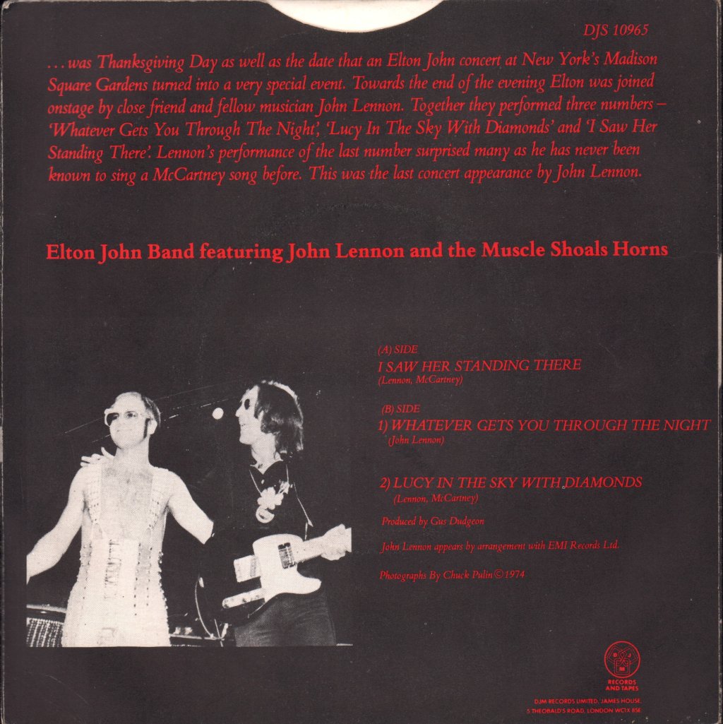 Elton John And John Lennon - I Saw Her Standing There - 7 Inch