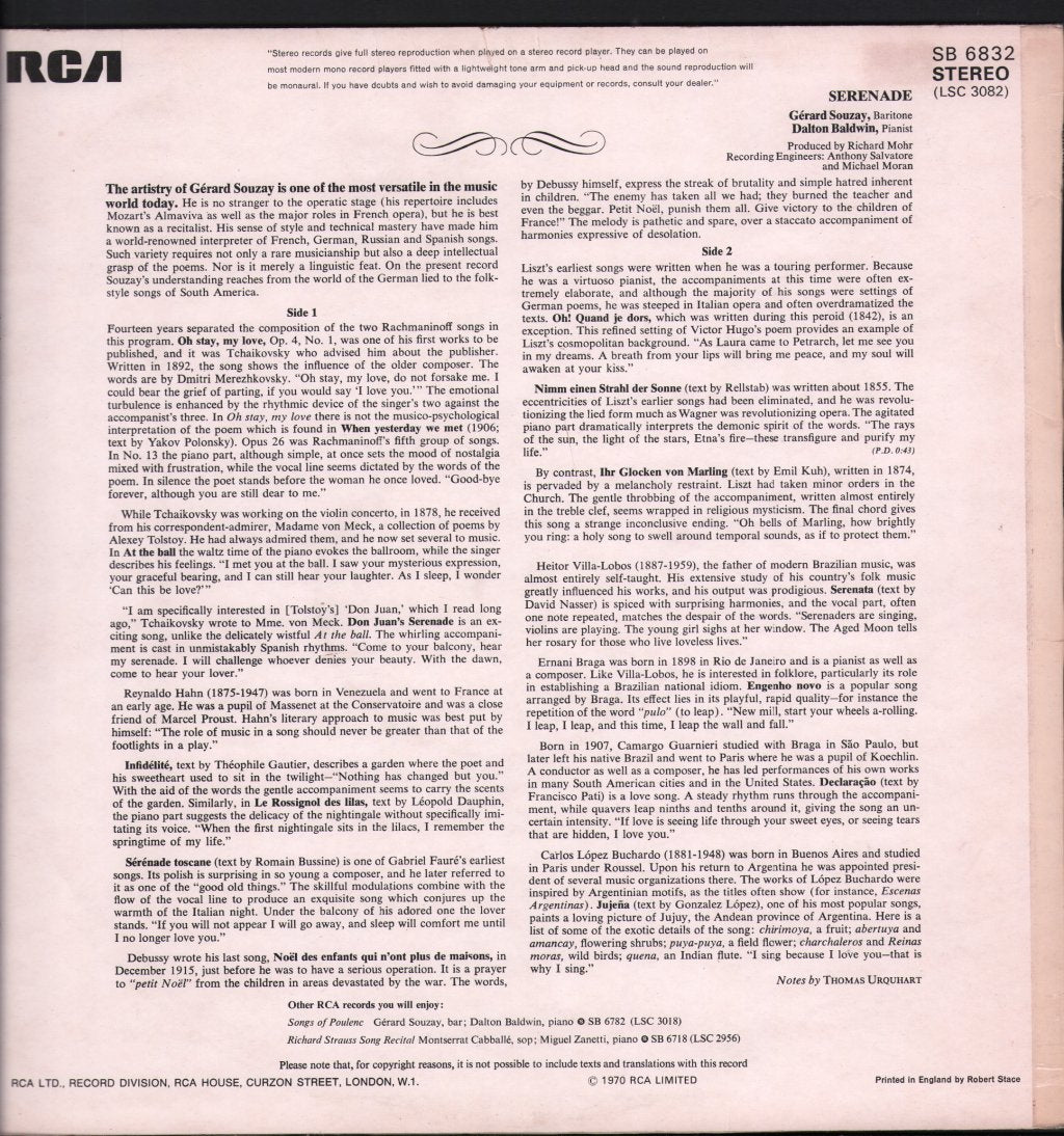 Gerard Souzay / Dalton Baldwin - Serenade - Lp