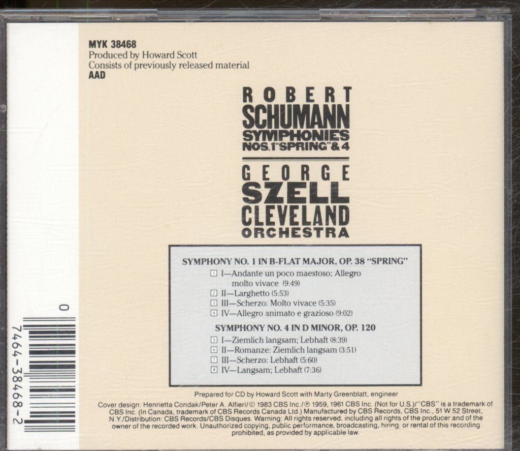 George Szell / Cleveland Orchestra - Schumann - Symphonies Nos. 1 "Spring" & 4 - Cd