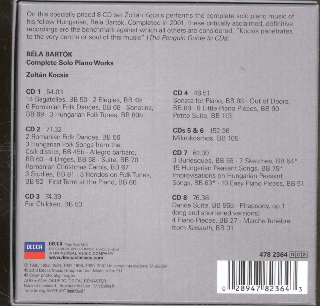 Zoltán Kocsis - Bartok - Complete Solo Piano Works - Cd Set