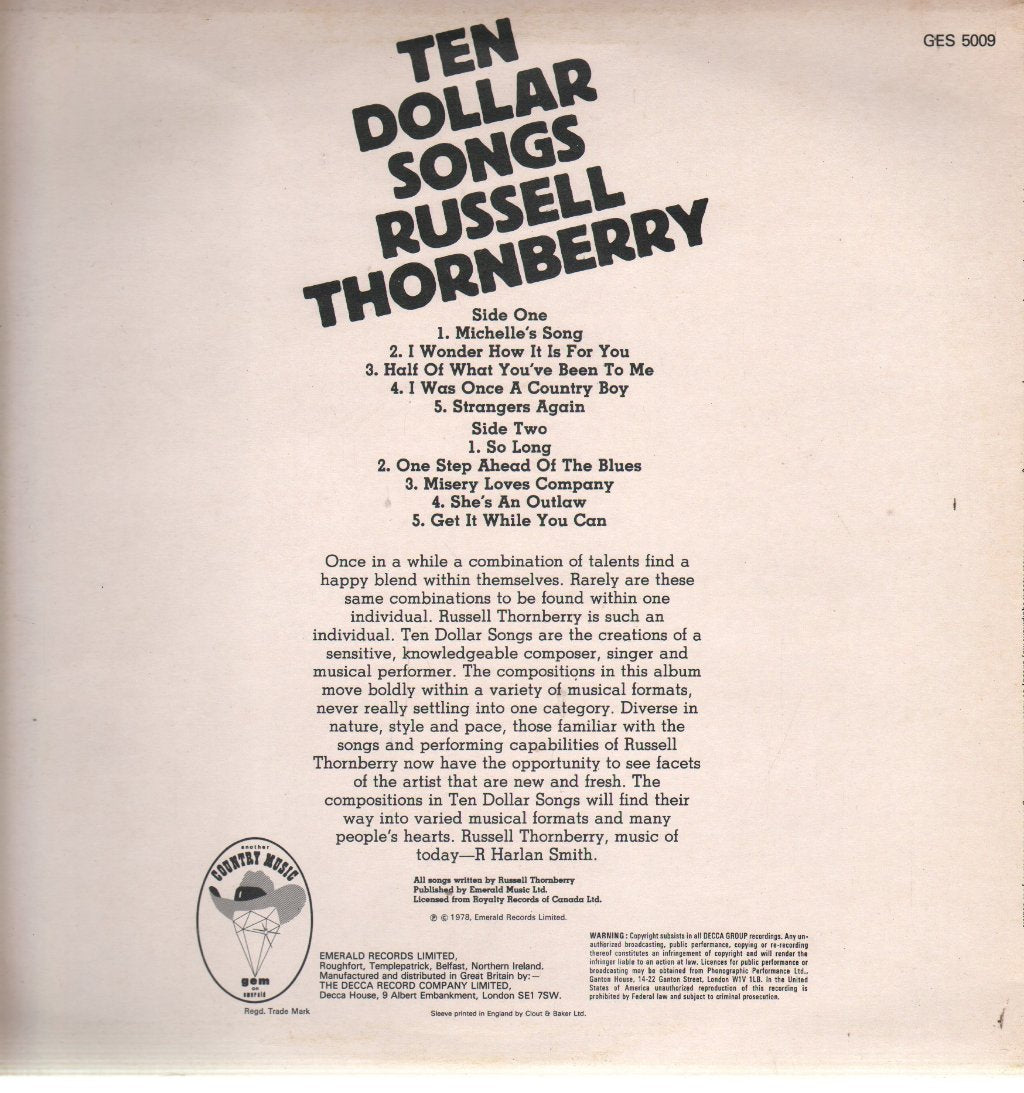 Russell Thornberry - Ten Dollar Songs - Lp