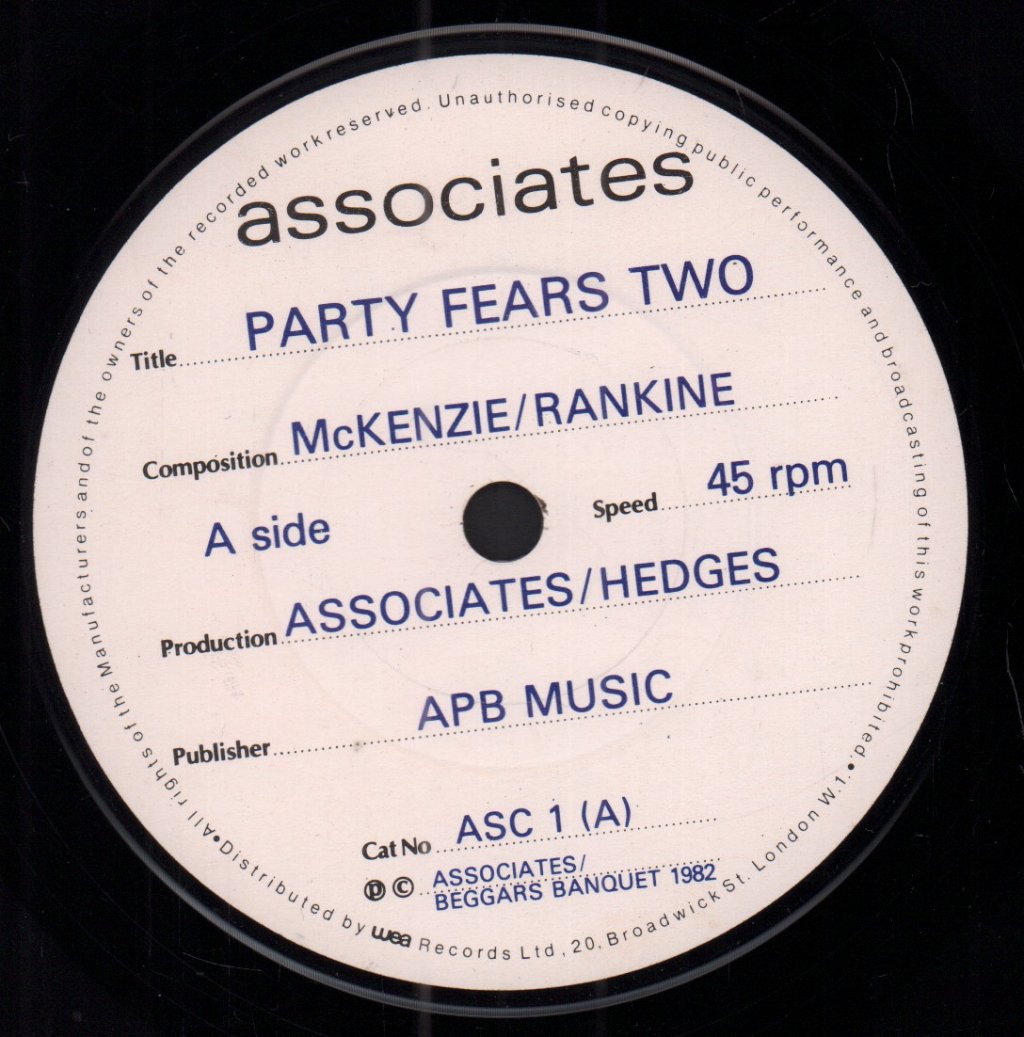 Associates - Party Fears Two - 7 Inch