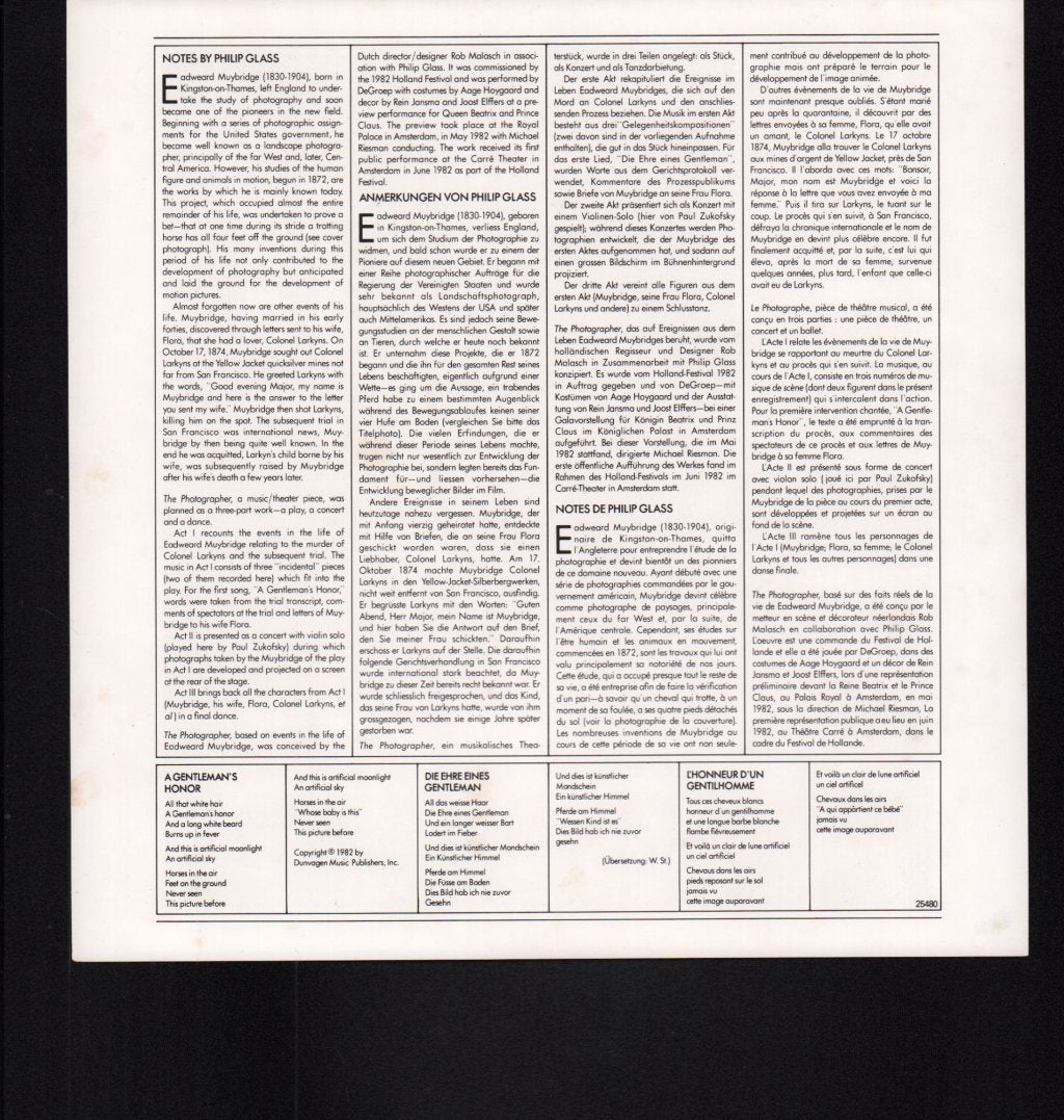Philip Glass - Photographer - Lp