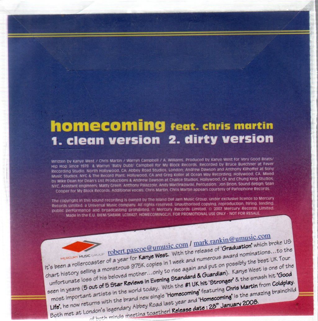 Kanye West Feat. Chris Martin - Homecoming - Cdr