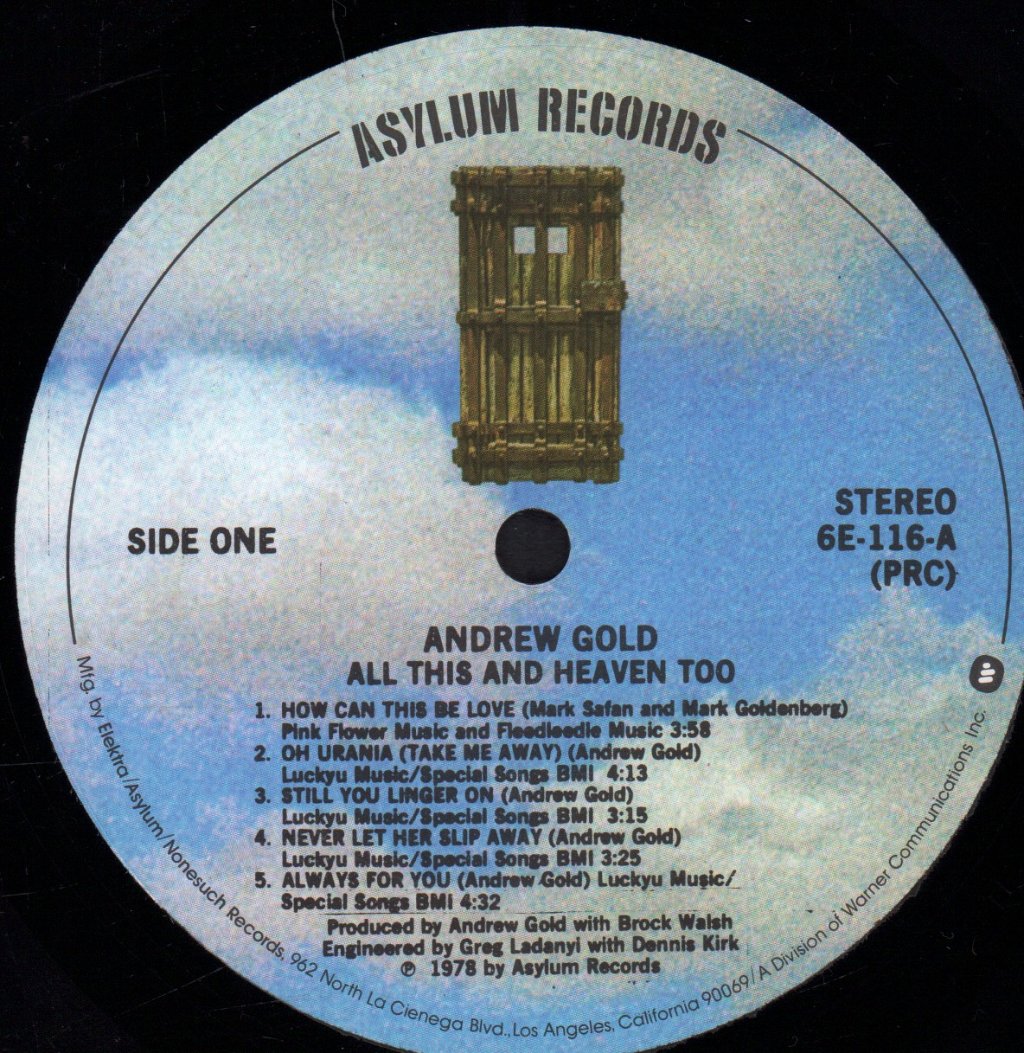 Andrew Gold - All This And Heaven Too - Lp