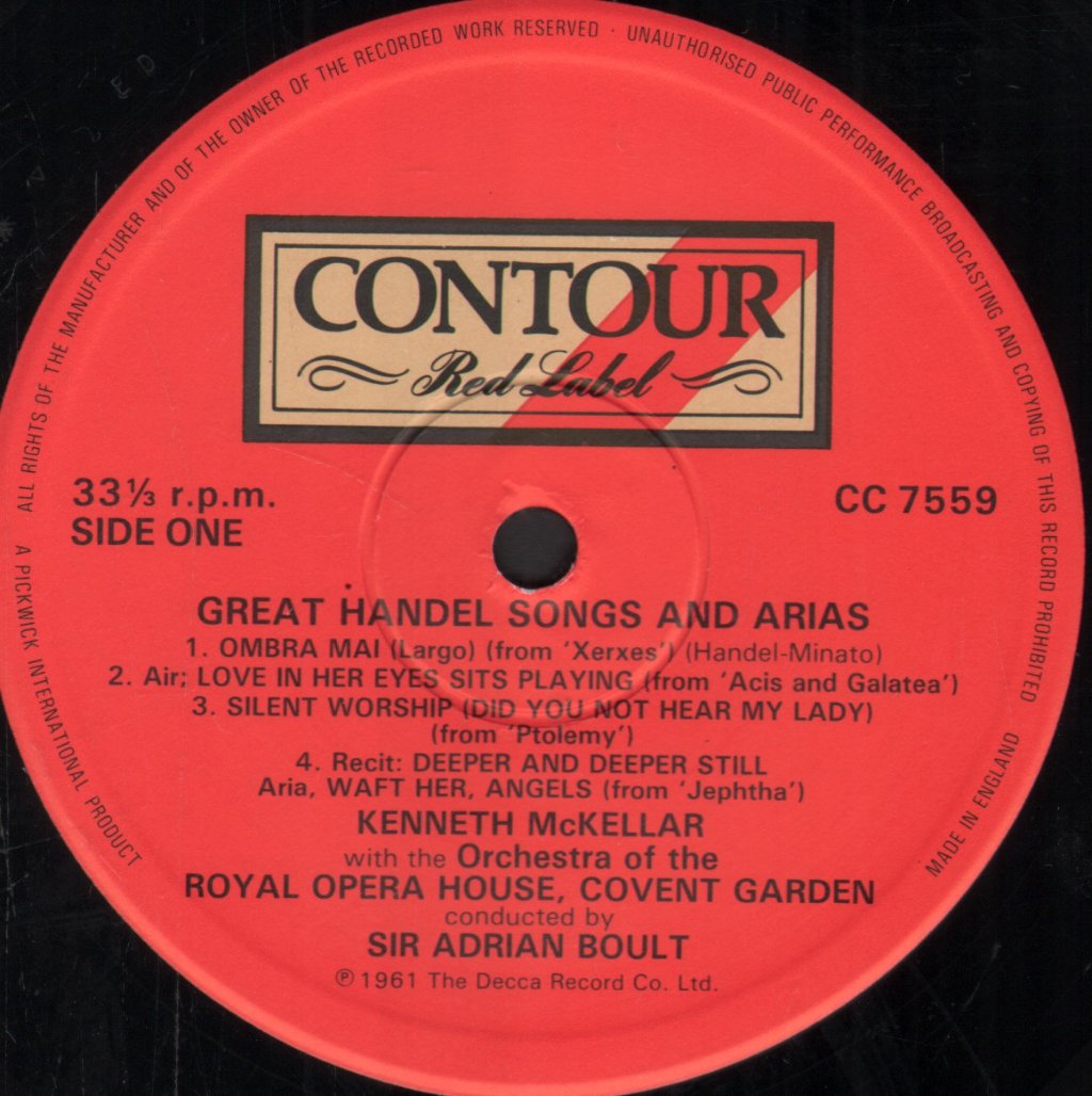 Kenneth McKellar / Sir Adrian Boult / Royal Opera House Orchestra, Covent Garden - Great Handel Songs And Arias - Lp
