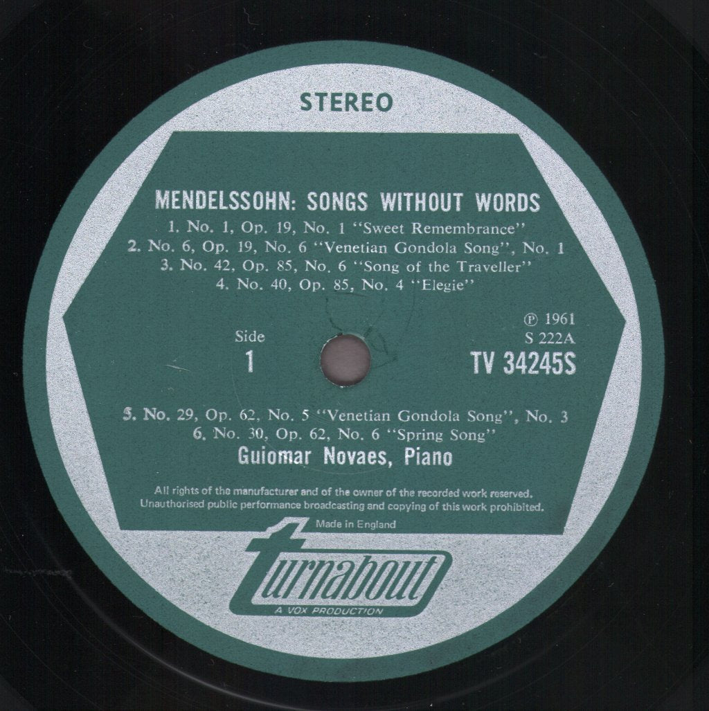 Guiomar Novaes - Mendelssohn - Songs Without Words - Lp