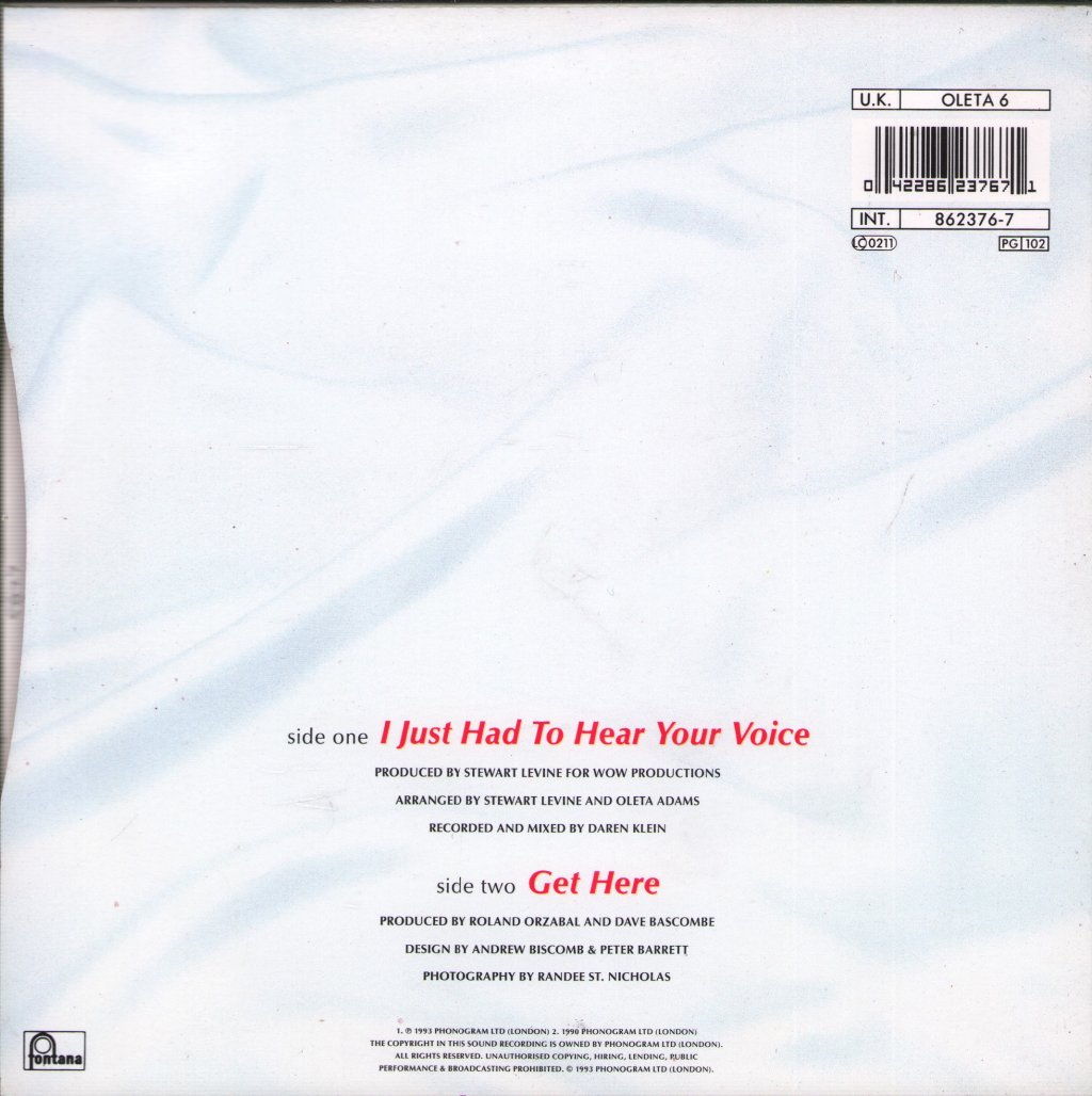 Oleta Adams - I Just Had To Hear Your Voice - 7 Inch