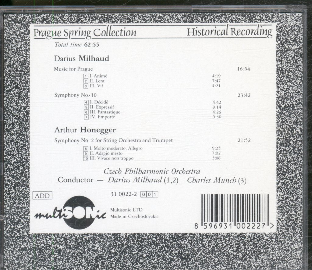 Czech Philharmonic Orchestra, Charles Munch - Milhaud / Honegger - Music For Prague, Symphony No. 10 / Symphony No. 2 - Cd