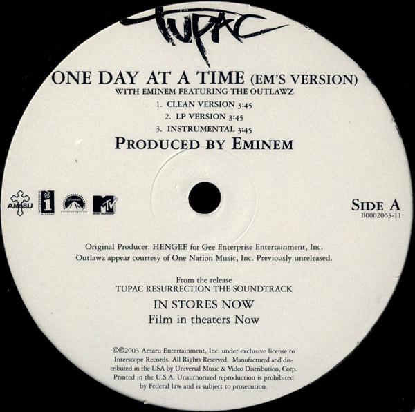 Tupac With Eminem Featuring The Outlawz - One Day At A Time - 12 Inch