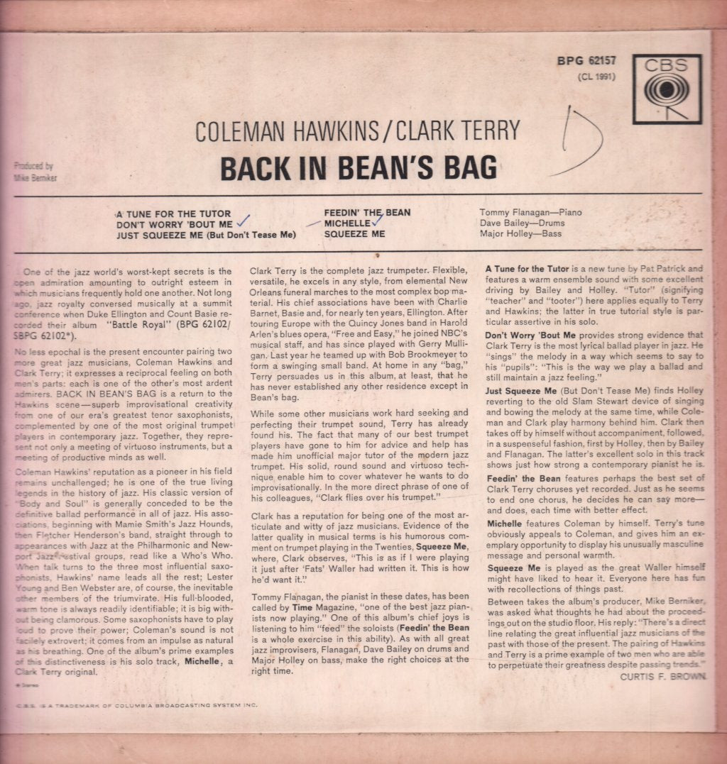 Coleman Hawkins And Clark Terry - Back In Bean's Bag - Lp