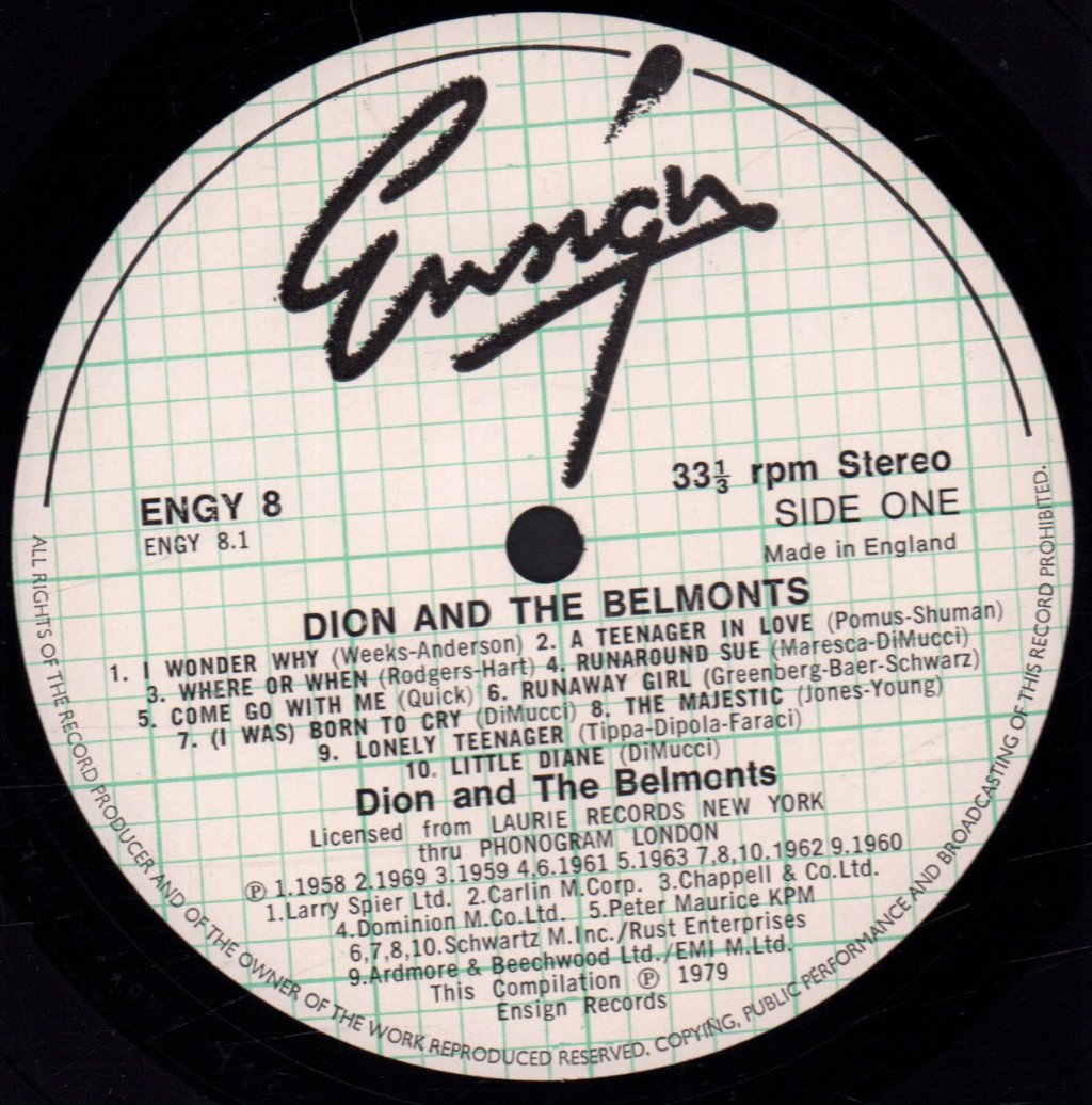 Dion And The Belmonts - 20 Original Hit Recordings - Lp
