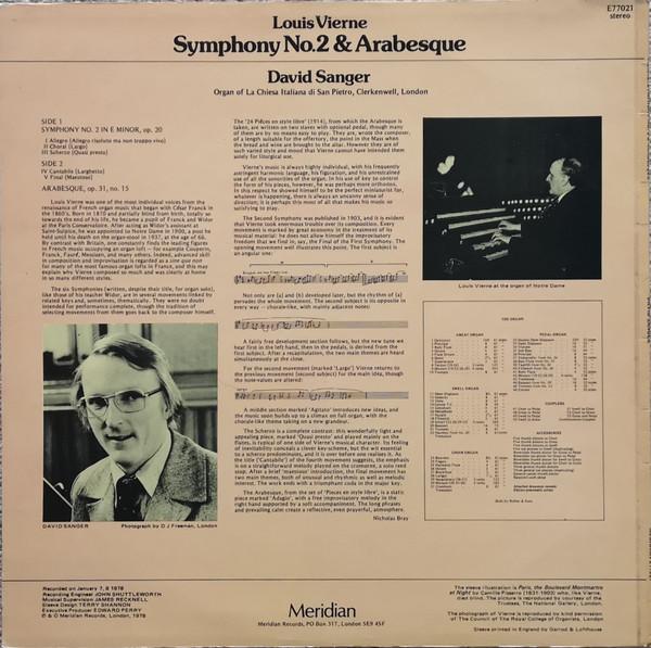 David Sanger - louis vierne Symphony No. 2 & Arabesque - Lp