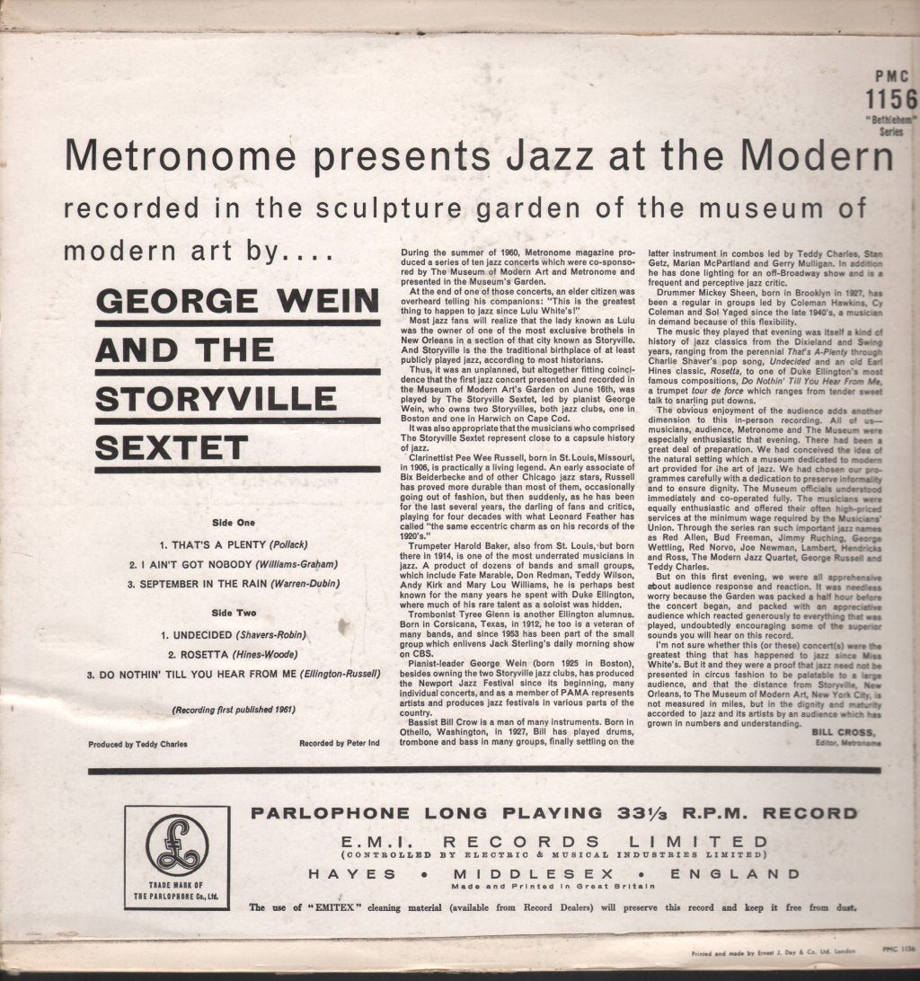 George Wein And The Storyville Sextet - Metronome Presents Jazz At The Modern - Lp