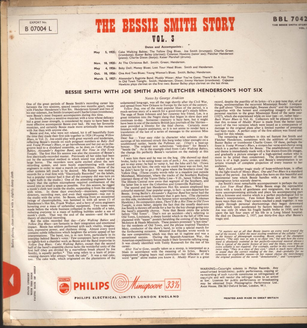 Bessie Smith - Story Volume 3 - Lp