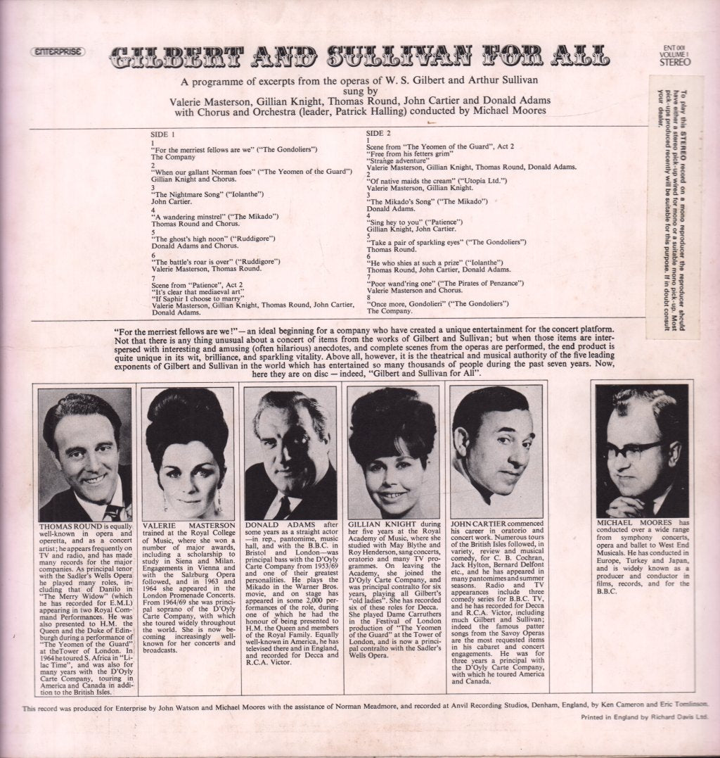 Thomas Round Donald Adams Valerie Masterson Gillian Knight John Cartier Michael Moores - Gilbert And Sullivan For All - Lp