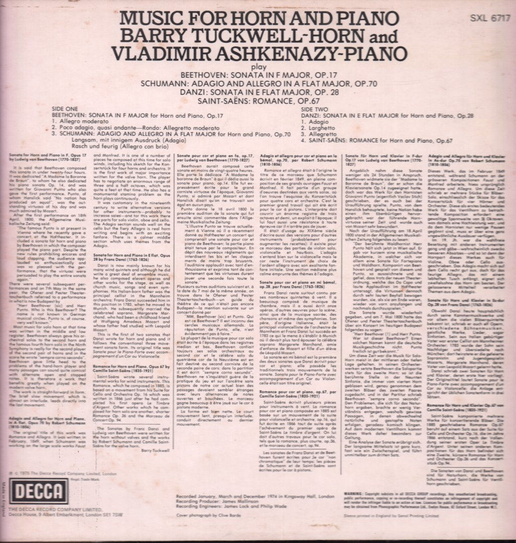 Barry Tuckwell And Vladimir Ashkenazy - Music For Horn And Piano - Lp